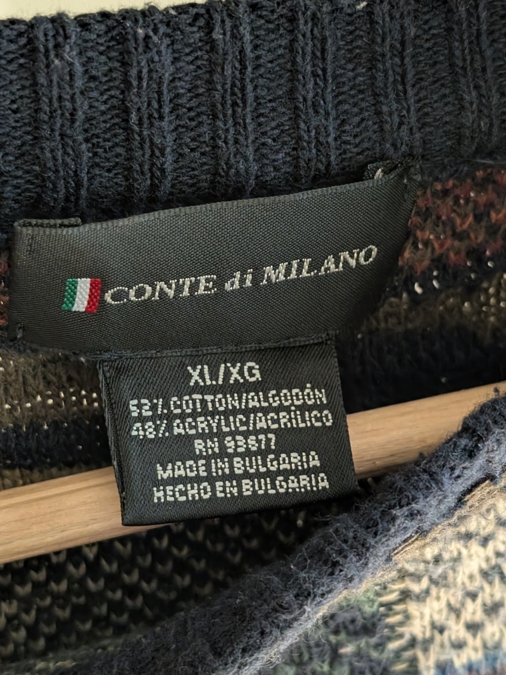 Vintage Coogi Style Abstract Textured Chunky Crewneck Sweater In Terracotta/Navy - Picture 8 of 8